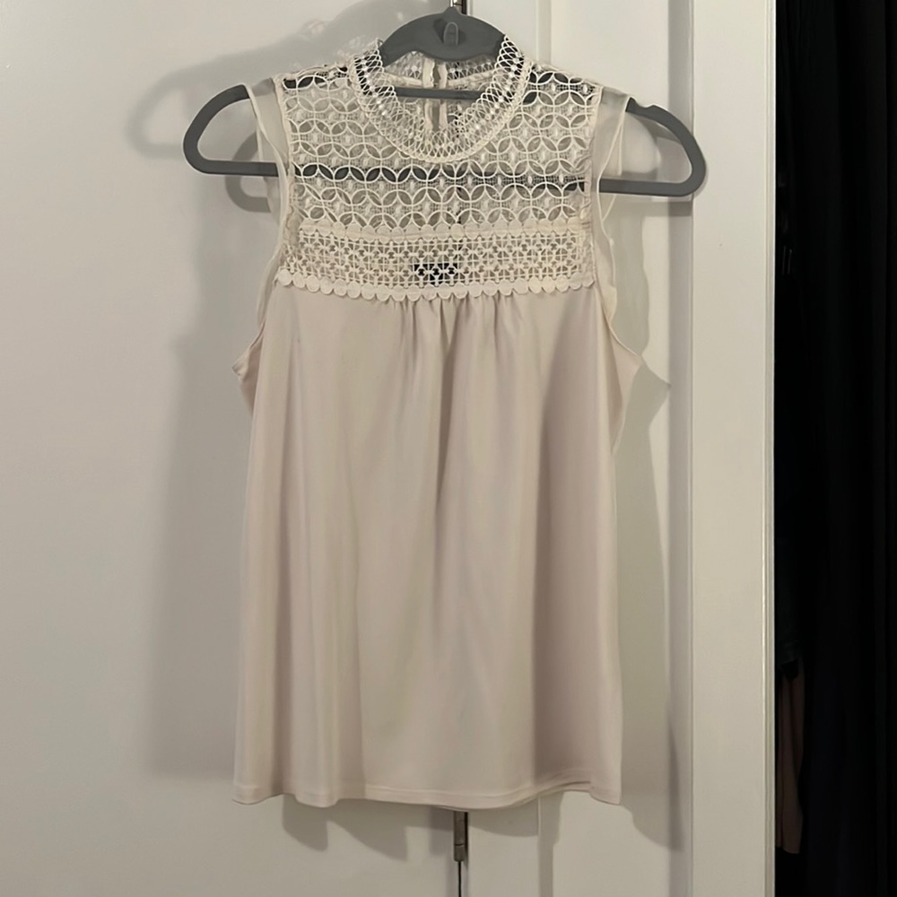 Express White Dress Top Sleeveless with Lace High Neck Chest — Size: S